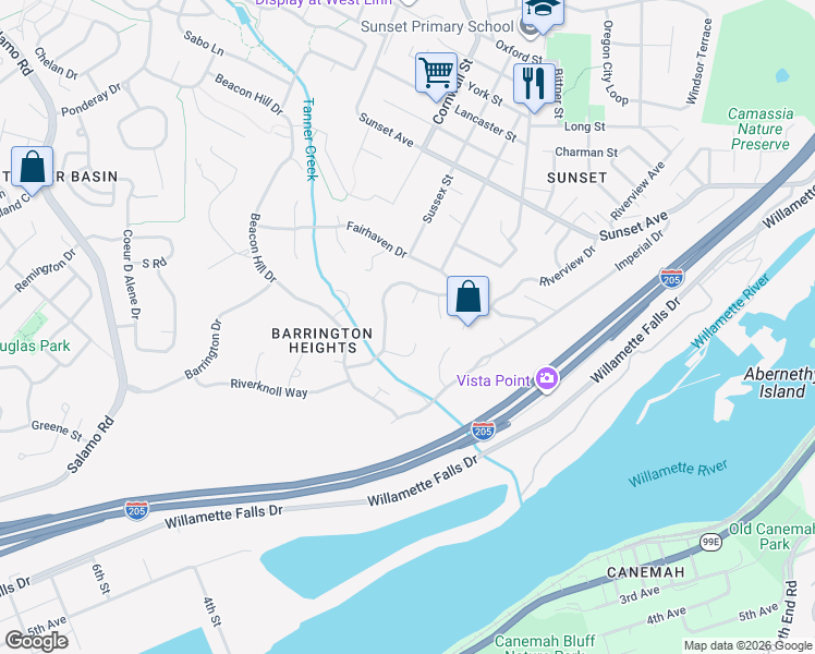 map of restaurants, bars, coffee shops, grocery stores, and more near 2060 Wellington Drive in West Linn