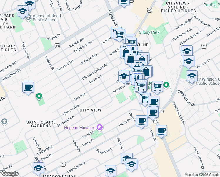 map of restaurants, bars, coffee shops, grocery stores, and more near 38 Withrow Avenue in Ottawa