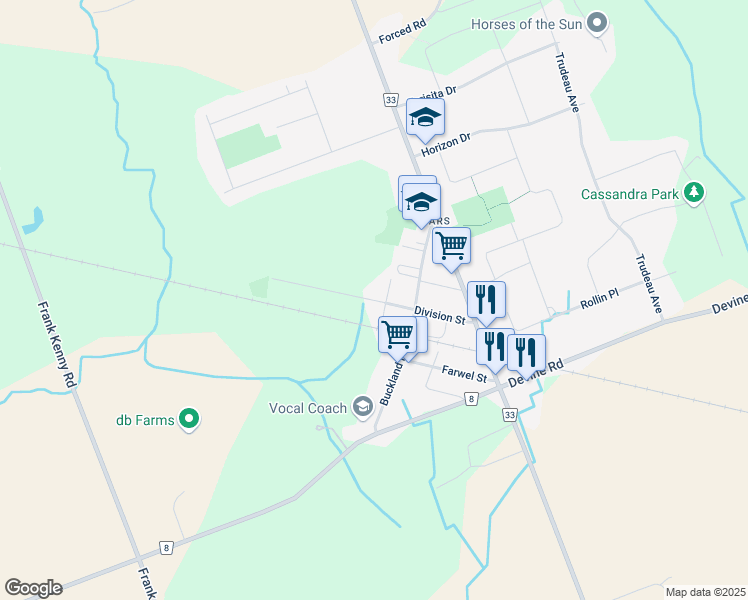 map of restaurants, bars, coffee shops, grocery stores, and more near Division Street in Ottawa