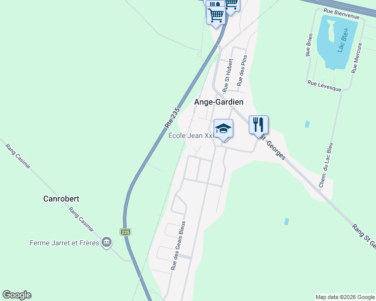 map of restaurants, bars, coffee shops, grocery stores, and more near 320 Rue Claudette in Ange-Gardien
