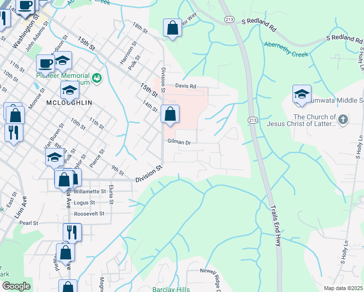 map of restaurants, bars, coffee shops, grocery stores, and more near 2220 Gilman Drive in Oregon City