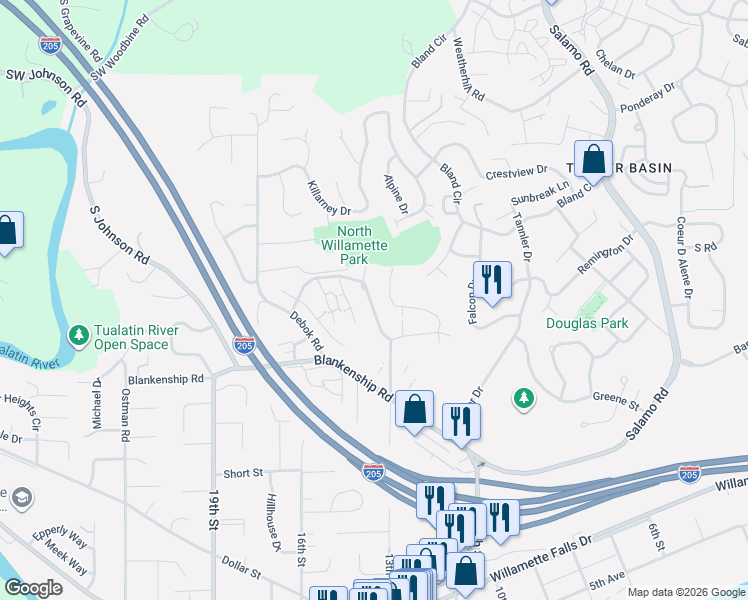 map of restaurants, bars, coffee shops, grocery stores, and more near 3604 Summerlinn Drive in West Linn