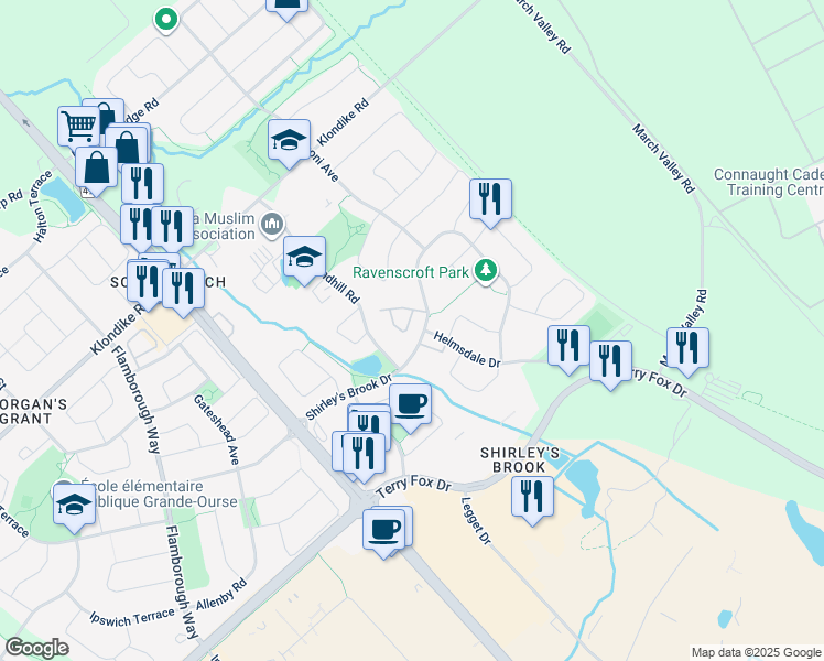 map of restaurants, bars, coffee shops, grocery stores, and more near 179 Kinross Private in Ottawa