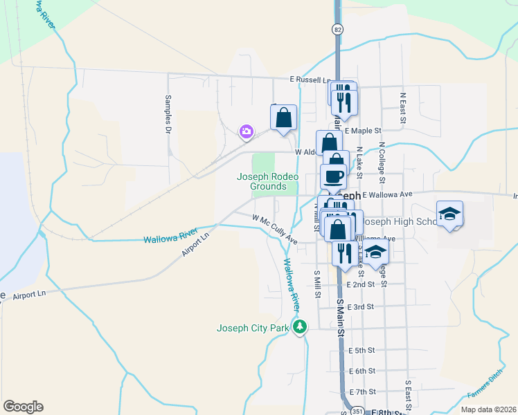 map of restaurants, bars, coffee shops, grocery stores, and more near 204 Russell Lane in Joseph