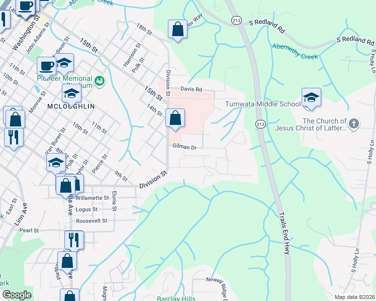 map of restaurants, bars, coffee shops, grocery stores, and more near 2220 Gilman Drive in Oregon City