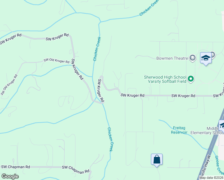 map of restaurants, bars, coffee shops, grocery stores, and more near 20091 Southwest Kruger Road in Sherwood