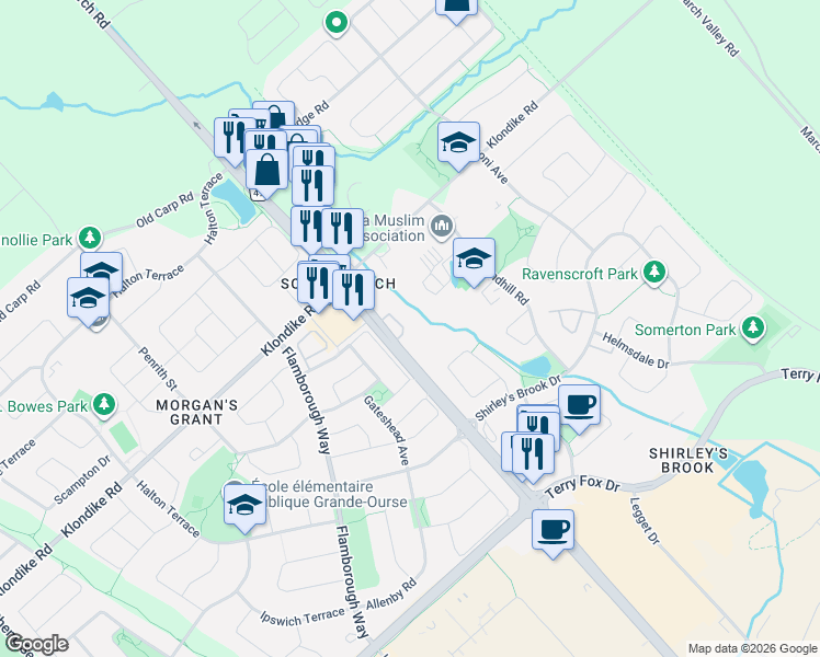 map of restaurants, bars, coffee shops, grocery stores, and more near 415A Eldorado Private in Ottawa