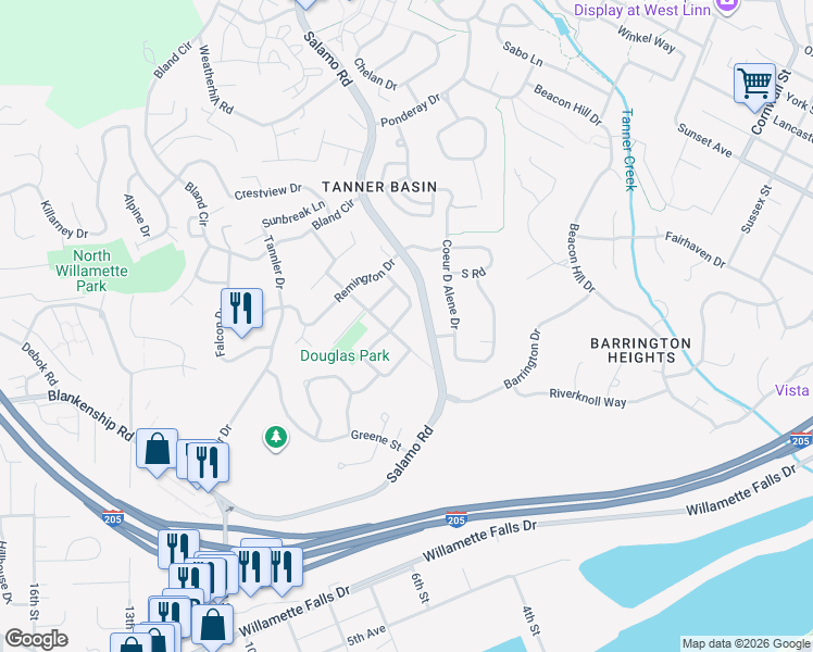 map of restaurants, bars, coffee shops, grocery stores, and more near 2315 Rogue Way in West Linn