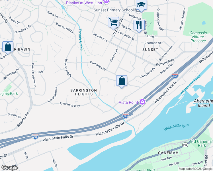 map of restaurants, bars, coffee shops, grocery stores, and more near 3900 Edgewood Court in West Linn