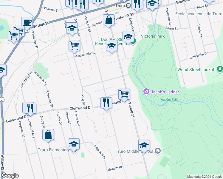 map of restaurants, bars, coffee shops, grocery stores, and more near 68 Lawnwood Drive in Truro