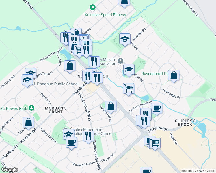 map of restaurants, bars, coffee shops, grocery stores, and more near 762 March Road in Ottawa