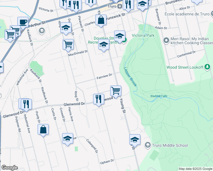 map of restaurants, bars, coffee shops, grocery stores, and more near 76 Lawnwood Drive in Truro