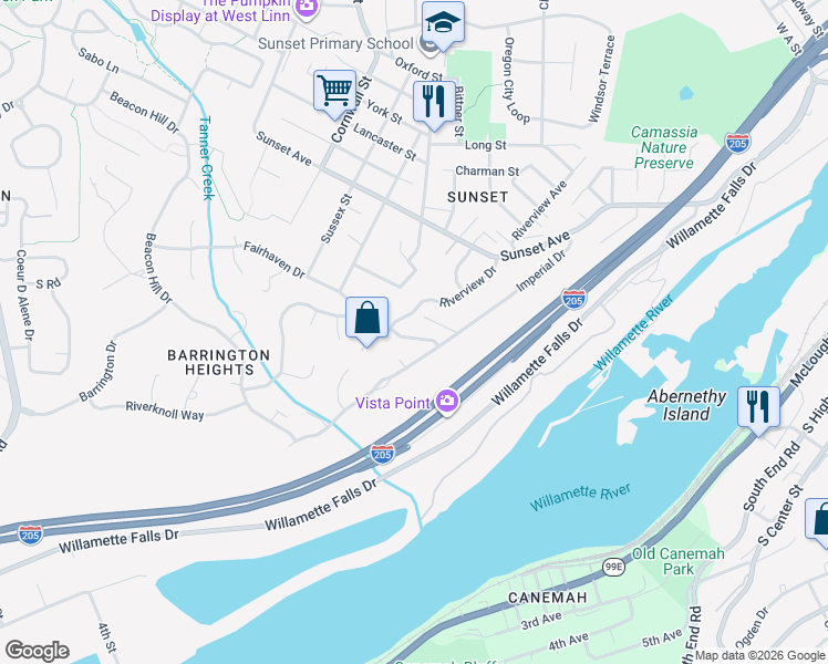 map of restaurants, bars, coffee shops, grocery stores, and more near 1901 Rockridge Drive in West Linn