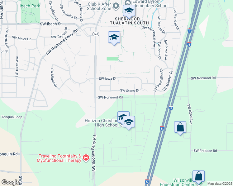 map of restaurants, bars, coffee shops, grocery stores, and more near 9240 Southwest Stono Drive in Tualatin