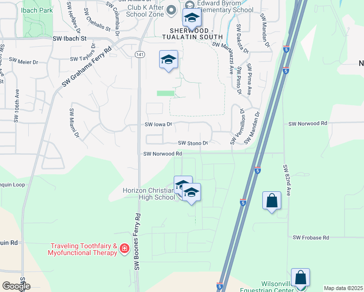 map of restaurants, bars, coffee shops, grocery stores, and more near 9040 Southwest Stono Drive in Tualatin