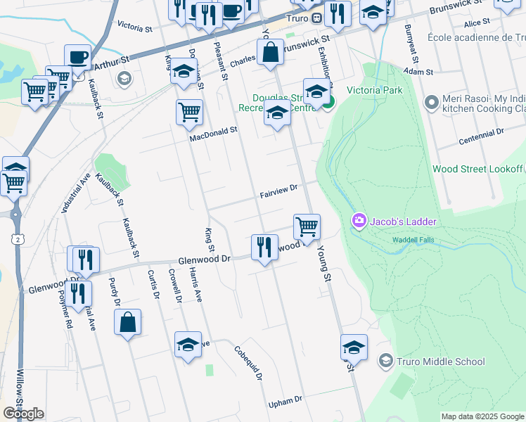 map of restaurants, bars, coffee shops, grocery stores, and more near 55 Lawnwood Drive in Truro