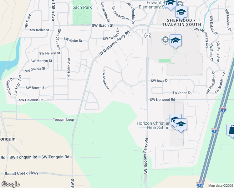 map of restaurants, bars, coffee shops, grocery stores, and more near 22950 Southwest Miami Place in Tualatin