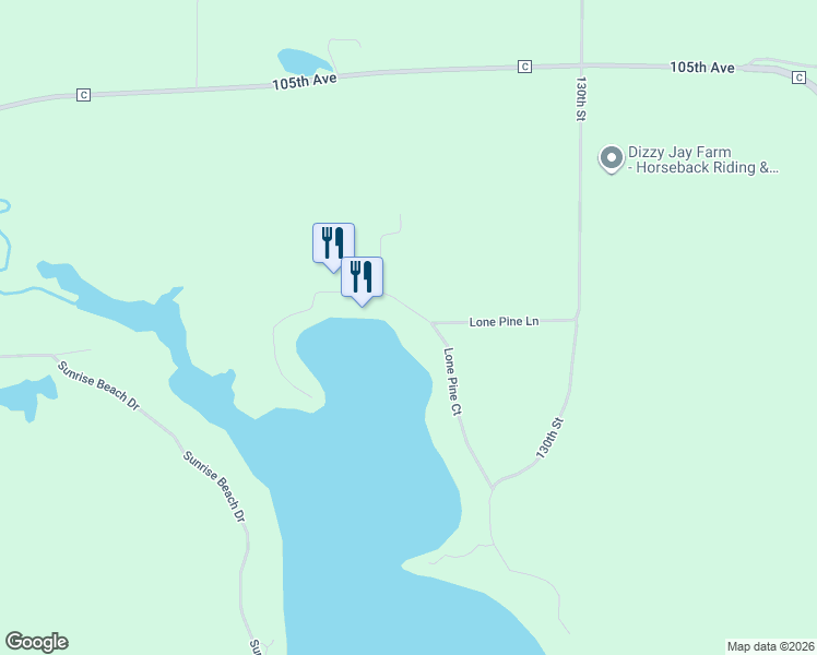 map of restaurants, bars, coffee shops, grocery stores, and more near 1328 Lone Pine Lane in Amery