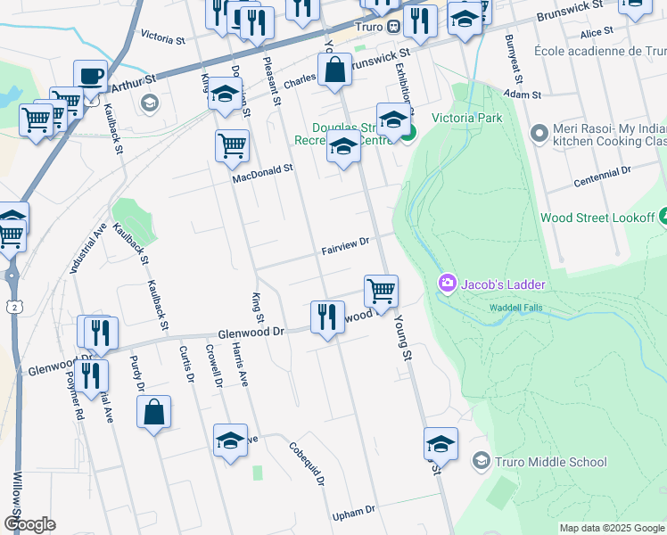 map of restaurants, bars, coffee shops, grocery stores, and more near 55 Lawnwood Drive in Truro