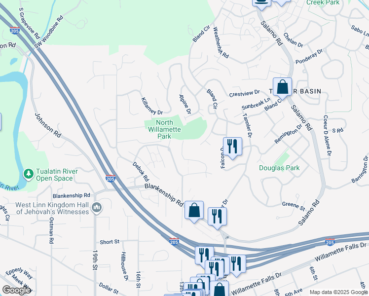 map of restaurants, bars, coffee shops, grocery stores, and more near 6375 Summerlinn Way in West Linn