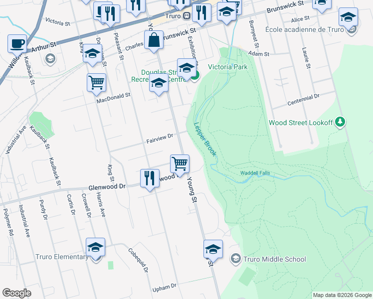 map of restaurants, bars, coffee shops, grocery stores, and more near 269 Young Street in Truro