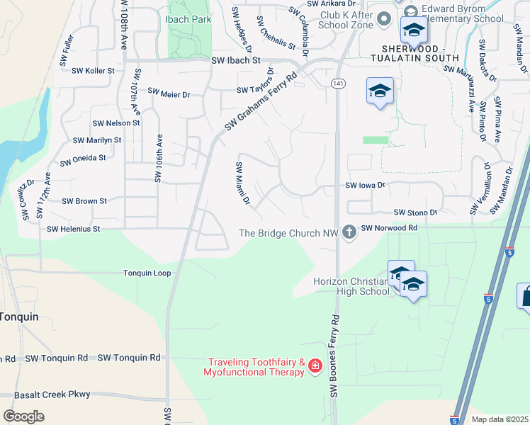map of restaurants, bars, coffee shops, grocery stores, and more near 22960 Southwest Miami Place in Tualatin