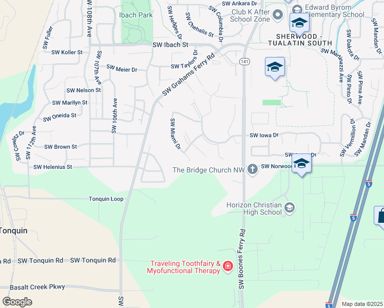 map of restaurants, bars, coffee shops, grocery stores, and more near 22960 Southwest Miami Place in Tualatin