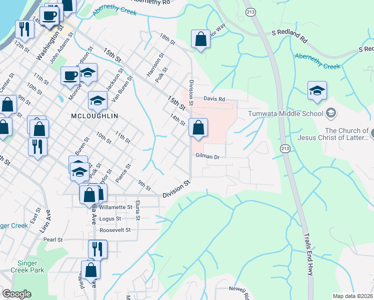 map of restaurants, bars, coffee shops, grocery stores, and more near 1241 Division Street in Oregon City