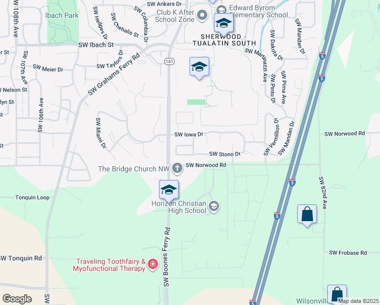 map of restaurants, bars, coffee shops, grocery stores, and more near 22865 Southwest 93rd Terrace in Tualatin