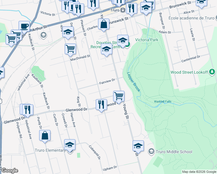 map of restaurants, bars, coffee shops, grocery stores, and more near 75 Lawnwood Drive in Truro
