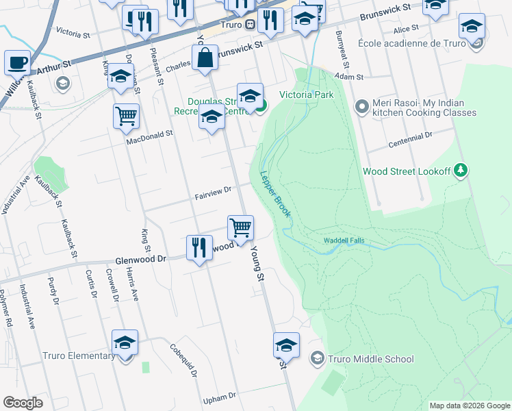 map of restaurants, bars, coffee shops, grocery stores, and more near 265 Young Street in Truro
