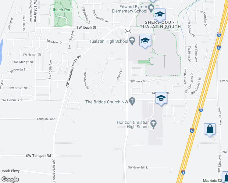 map of restaurants, bars, coffee shops, grocery stores, and more near 22850 Southwest Erio Place in Tualatin