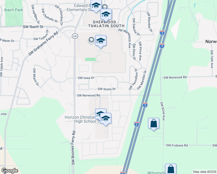 map of restaurants, bars, coffee shops, grocery stores, and more near 8983 Southwest Stono Drive in Tualatin