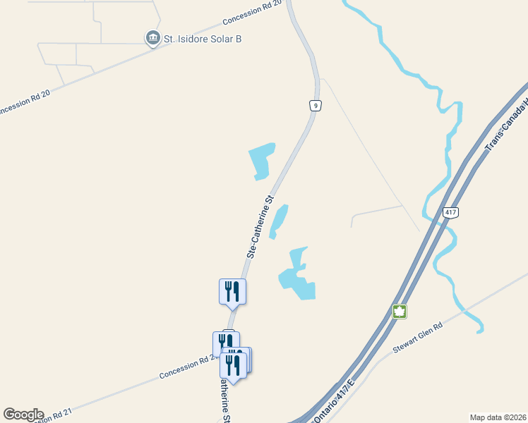 map of restaurants, bars, coffee shops, grocery stores, and more near 4612 Ste-Catherine Street in Saint Isidore