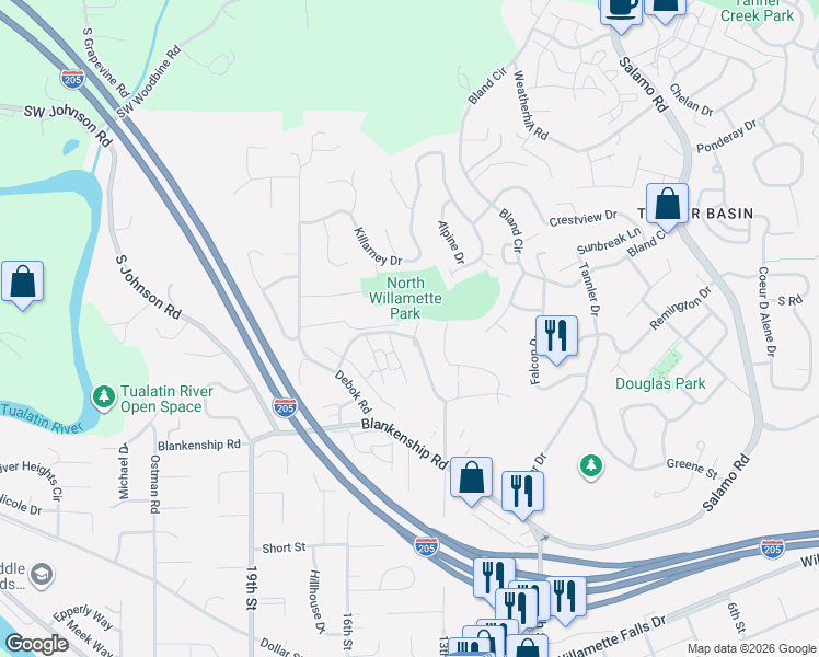map of restaurants, bars, coffee shops, grocery stores, and more near 3604 Summerlinn Drive in West Linn