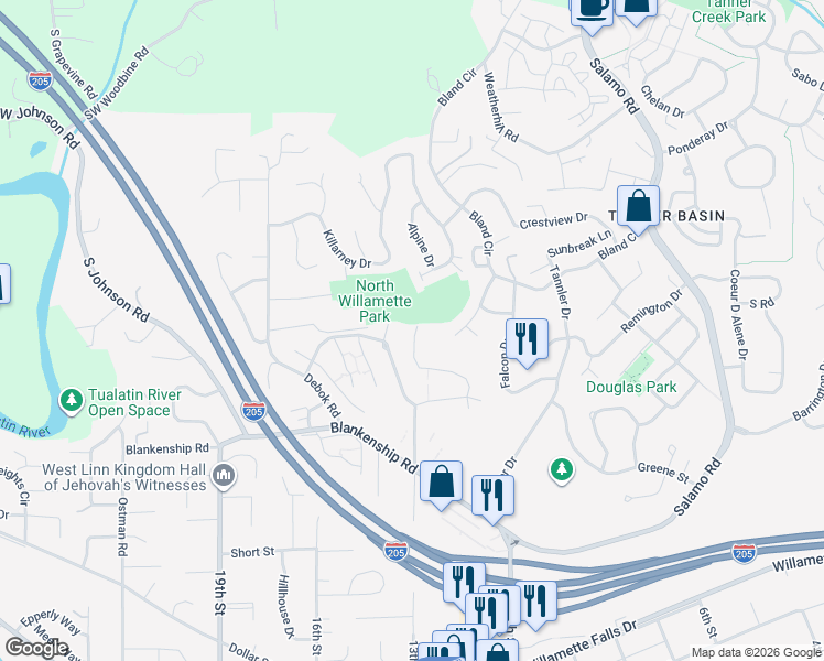 map of restaurants, bars, coffee shops, grocery stores, and more near 6375 Summerlinn Way in West Linn