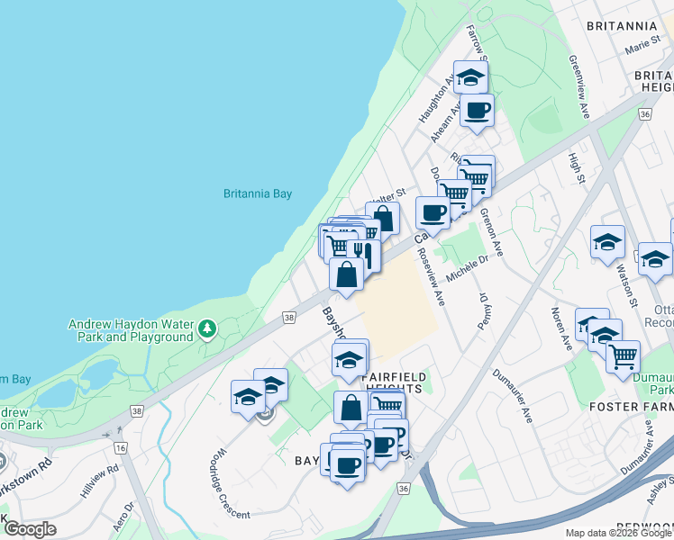 map of restaurants, bars, coffee shops, grocery stores, and more near 3059 Carling Avenue in Ottawa