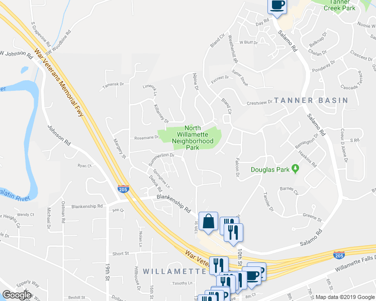 map of restaurants, bars, coffee shops, grocery stores, and more near 3270 Summerlinn Drive in West Linn