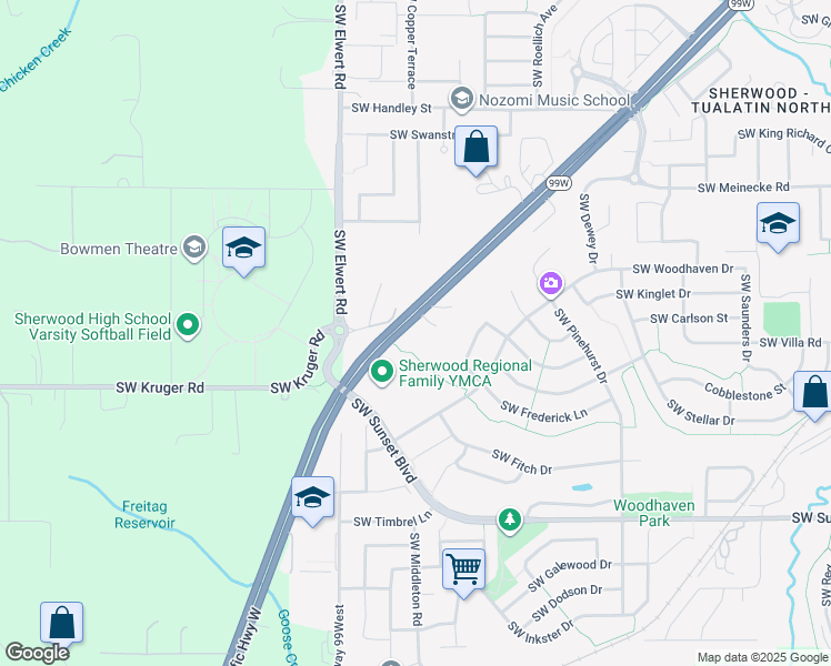map of restaurants, bars, coffee shops, grocery stores, and more near 22804 Southwest Forest Creek Drive in Sherwood