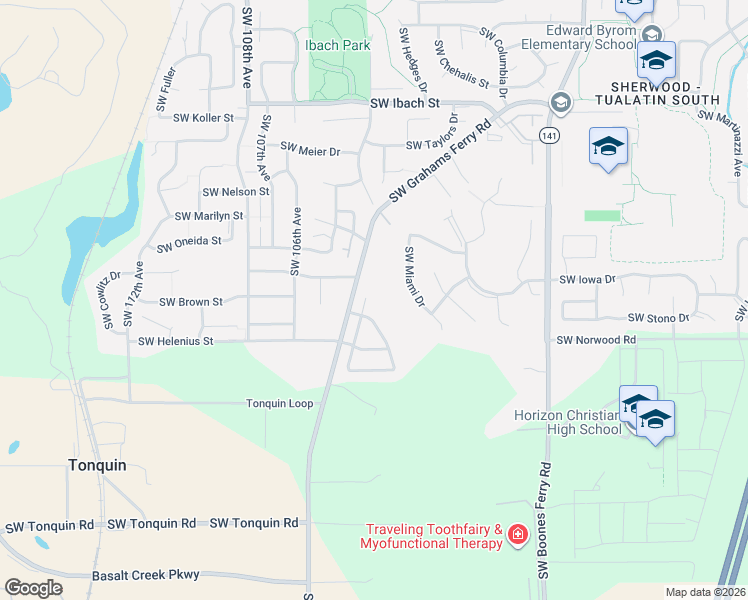 map of restaurants, bars, coffee shops, grocery stores, and more near 22672 Southwest Grahams Ferry Road in Tualatin