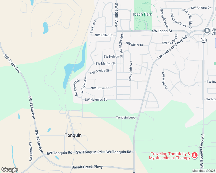 map of restaurants, bars, coffee shops, grocery stores, and more near 10871 Southwest Brown Street in Tualatin