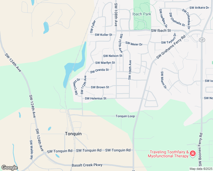 map of restaurants, bars, coffee shops, grocery stores, and more near 10879 Southwest Brown Street in Tualatin