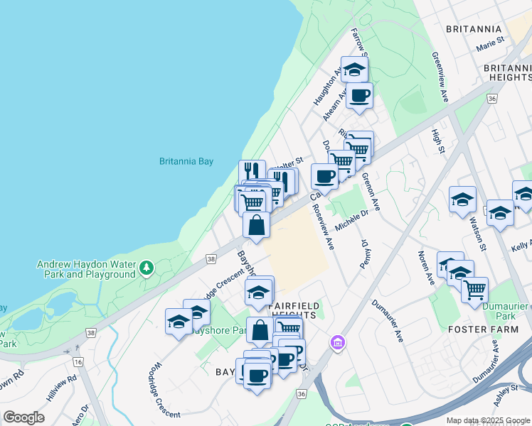 map of restaurants, bars, coffee shops, grocery stores, and more near 41 Wylie Avenue in Ottawa