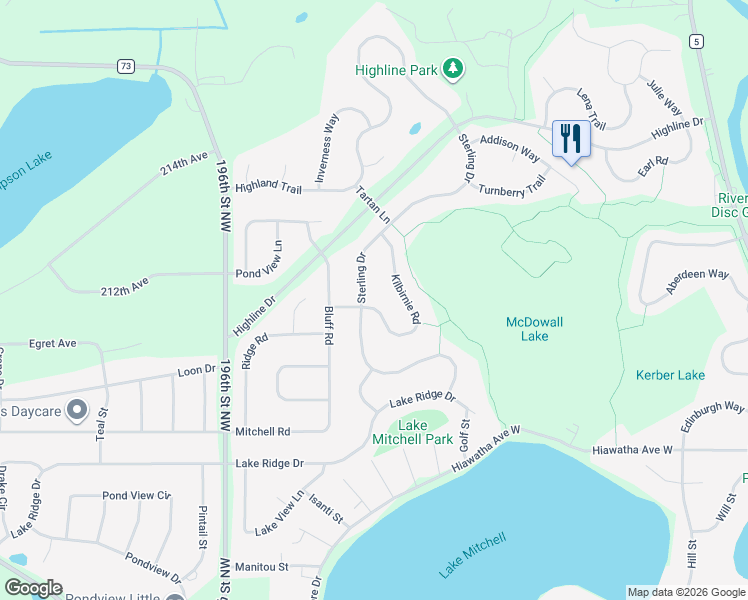 map of restaurants, bars, coffee shops, grocery stores, and more near 4525 Sterling Drive in Big Lake