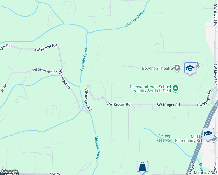 map of restaurants, bars, coffee shops, grocery stores, and more near 20091 Southwest Kruger Road in Sherwood