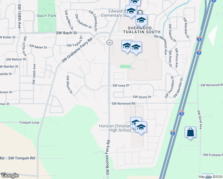 map of restaurants, bars, coffee shops, grocery stores, and more near 9405 Southwest Quinault Lane in Tualatin