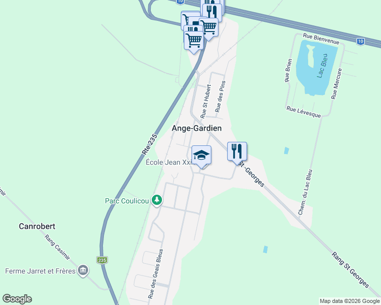 map of restaurants, bars, coffee shops, grocery stores, and more near 255 Rue Principale in Ange-Gardien