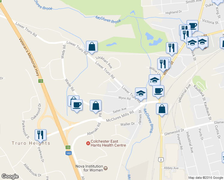 map of restaurants, bars, coffee shops, grocery stores, and more near 27 Wellington Court in Truro