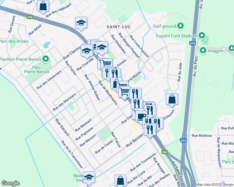 map of restaurants, bars, coffee shops, grocery stores, and more near 276 Boulevard Saint-Luc in Saint-Jean-sur-Richelieu