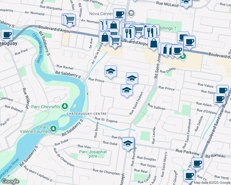 map of restaurants, bars, coffee shops, grocery stores, and more near 5 Croissant de Cambrai in Châteauguay